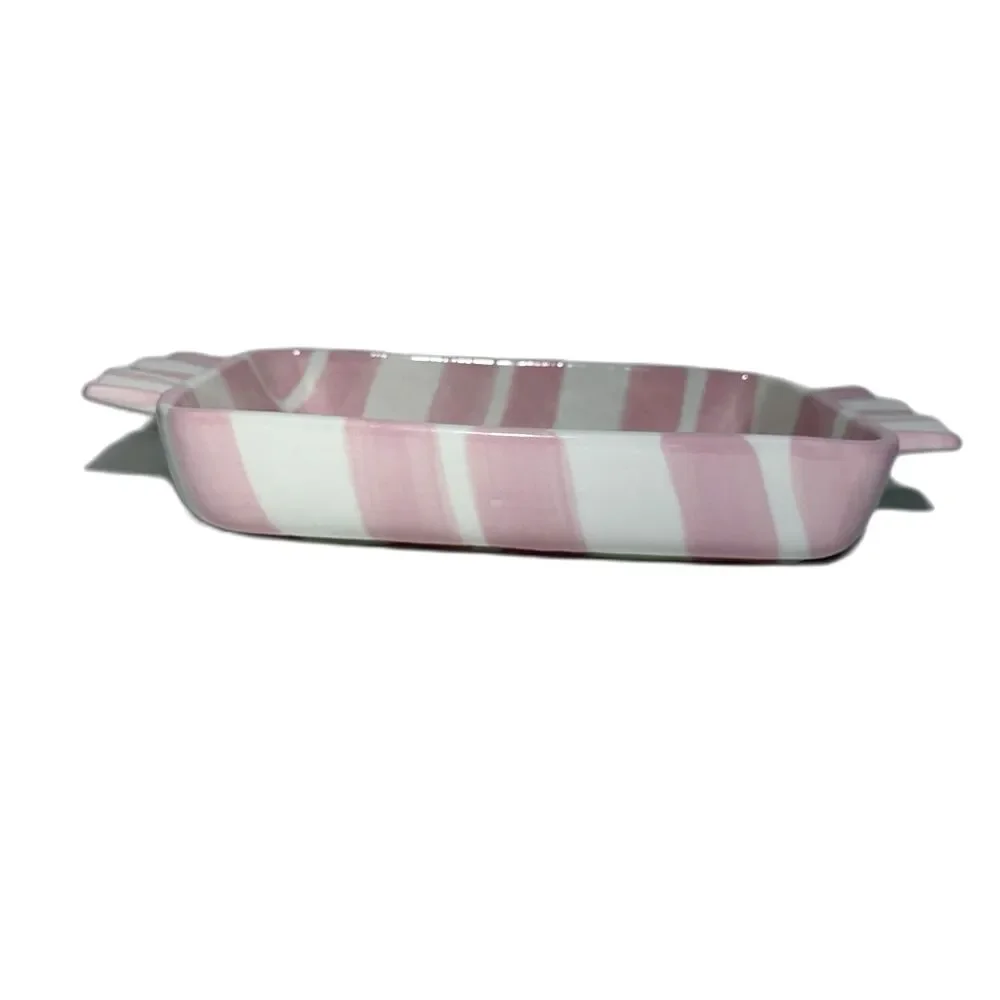 Strawberry Street Pink/White Striped Ceramic Baker Rectangular Baking Dish NEW
